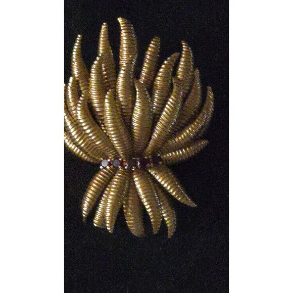 Tiffany & Co. 18K Gold Italian Brooch With Ruby Accents Elegant Floral Design Si - Picture 4 of 7